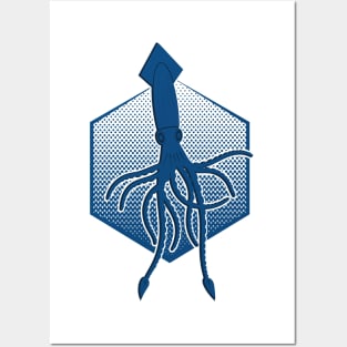 Giant squid and  the Deep blue sea Posters and Art